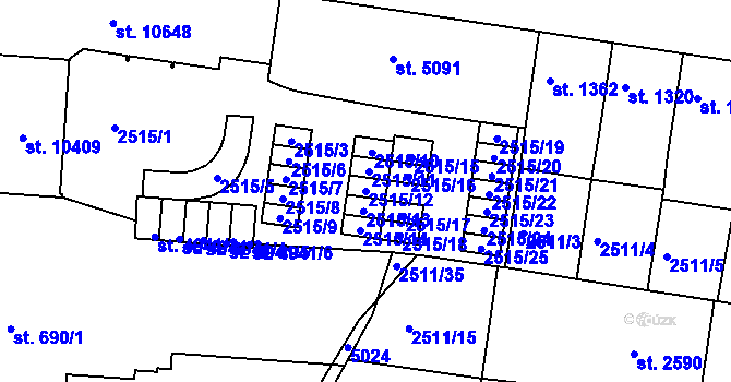 Parcela st. 2515/12 v KÚ Pardubice, Katastrální mapa