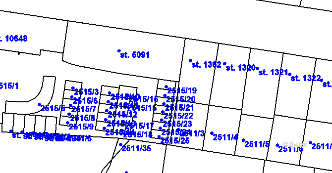 Parcela st. 2515/19 v KÚ Pardubice, Katastrální mapa