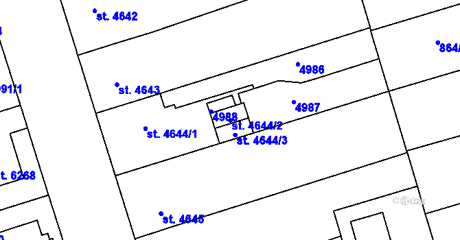 Parcela st. 4644/2 v KÚ Pardubice, Katastrální mapa