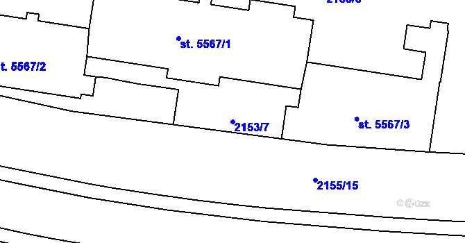 Parcela st. 2153/7 v KÚ Pardubice, Katastrální mapa