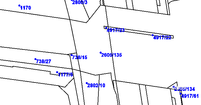 Parcela st. 2605/135 v KÚ Pardubice, Katastrální mapa