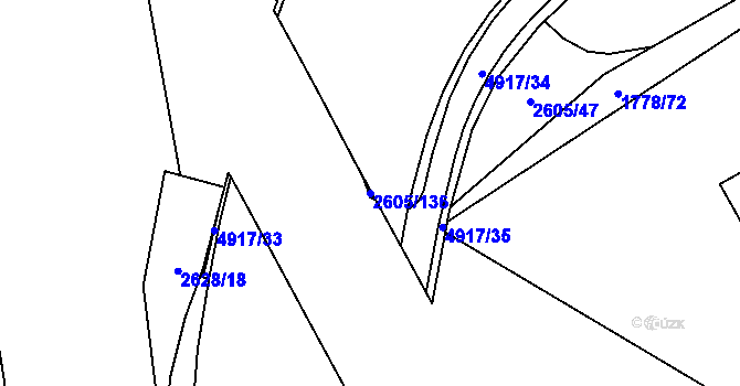 Parcela st. 2605/136 v KÚ Pardubice, Katastrální mapa