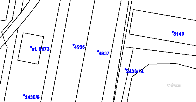 Parcela st. 4937 v KÚ Pardubice, Katastrální mapa