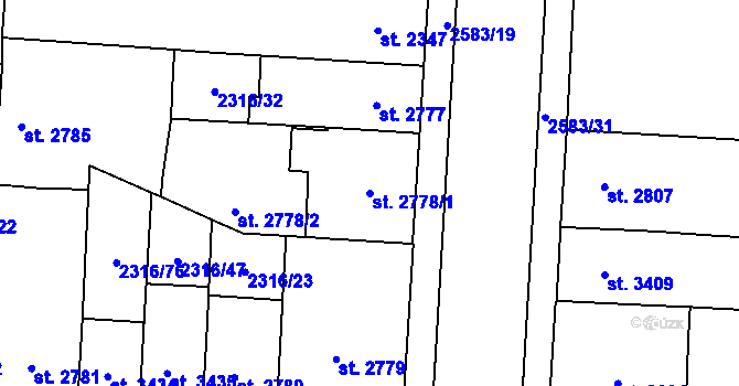 Parcela st. 2778/1 v KÚ Pardubice, Katastrální mapa