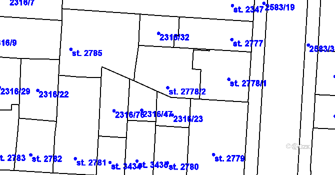 Parcela st. 2778/2 v KÚ Pardubice, Katastrální mapa