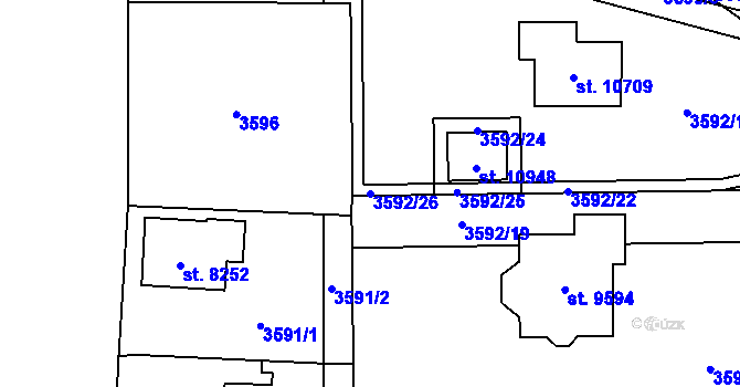 Parcela st. 3592/26 v KÚ Pardubice, Katastrální mapa