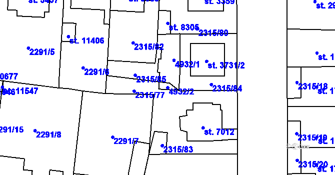 Parcela st. 4932/2 v KÚ Pardubice, Katastrální mapa