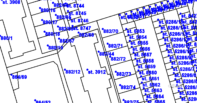 Parcela st. 882/44 v KÚ Pardubice, Katastrální mapa