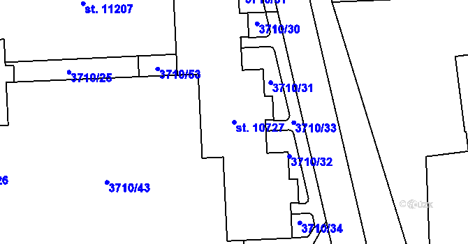 Parcela st. 10727 v KÚ Pardubice, Katastrální mapa