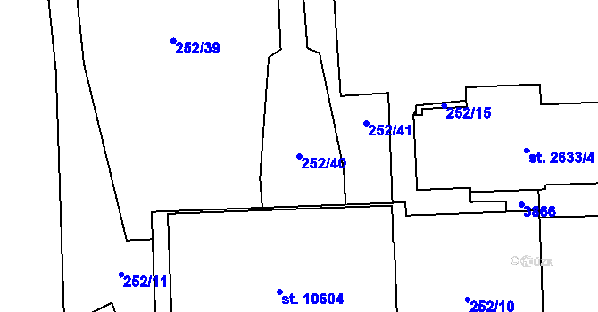 Parcela st. 252/40 v KÚ Pardubice, Katastrální mapa