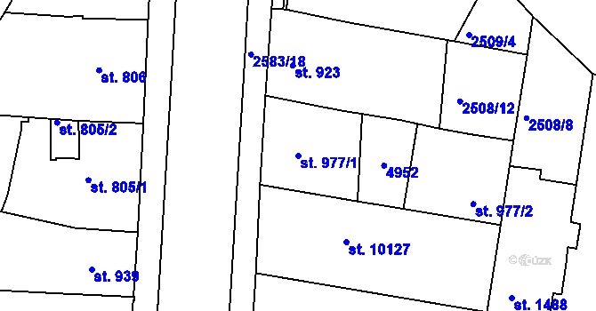Parcela st. 977/1 v KÚ Pardubice, Katastrální mapa