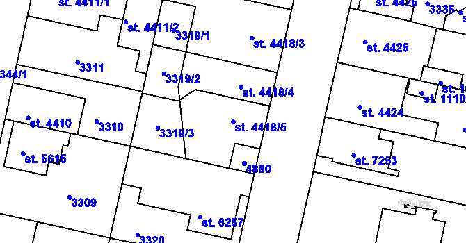 Parcela st. 4418/5 v KÚ Pardubice, Katastrální mapa