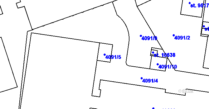 Parcela st. 4091/5 v KÚ Pardubice, Katastrální mapa