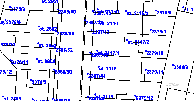 Parcela st. 2117/1 v KÚ Pardubice, Katastrální mapa