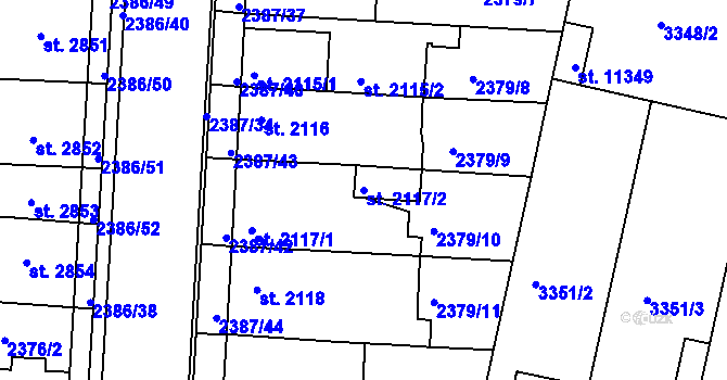 Parcela st. 2117/2 v KÚ Pardubice, Katastrální mapa