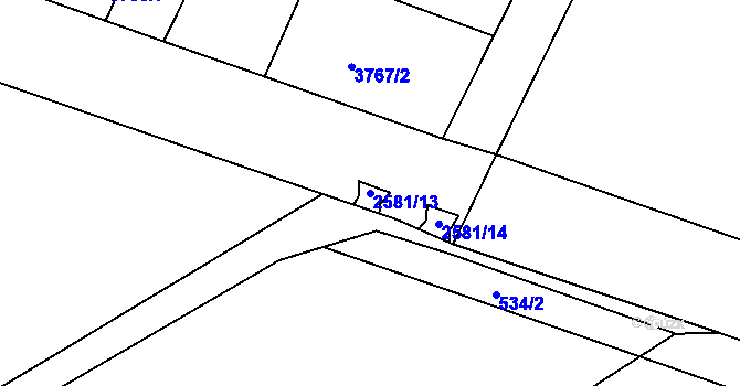 Parcela st. 2581/13 v KÚ Pardubice, Katastrální mapa