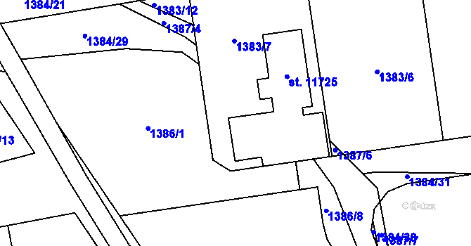 Parcela st. 1386/7 v KÚ Pardubice, Katastrální mapa