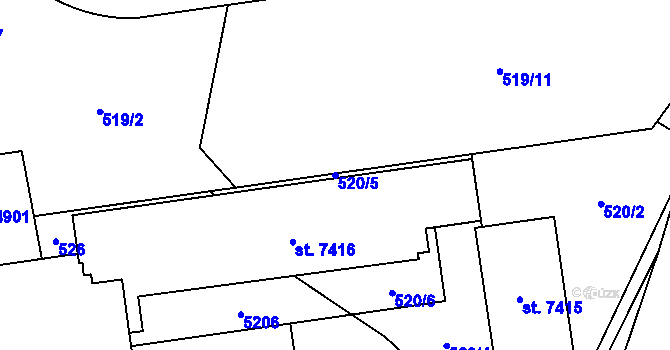 Parcela st. 520/5 v KÚ Pardubice, Katastrální mapa