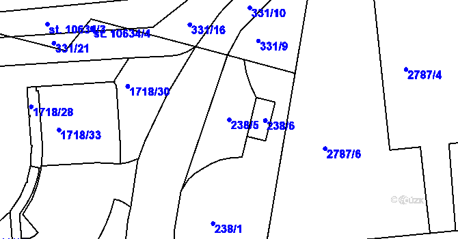 Parcela st. 238/5 v KÚ Pardubice, Katastrální mapa