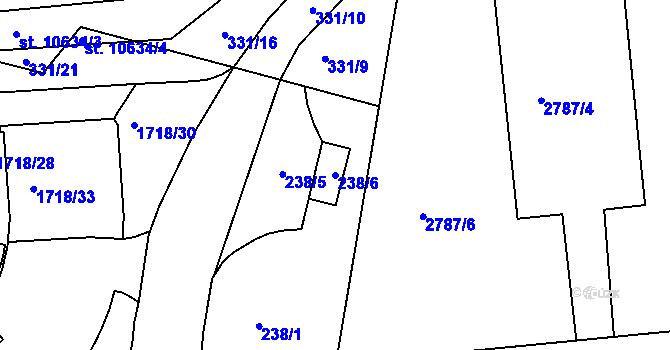 Parcela st. 238/6 v KÚ Pardubice, Katastrální mapa