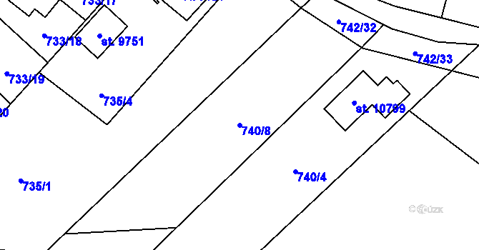Parcela st. 740/8 v KÚ Pardubice, Katastrální mapa
