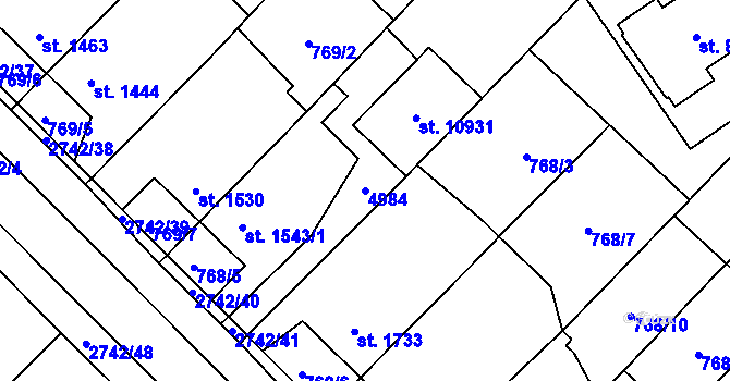Parcela st. 4984 v KÚ Pardubice, Katastrální mapa