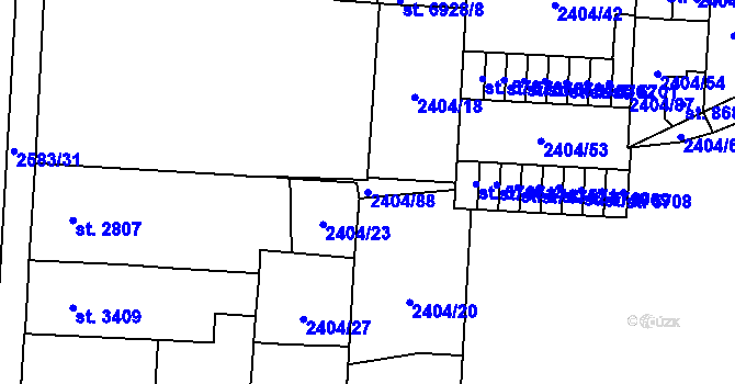 Parcela st. 2404/88 v KÚ Pardubice, Katastrální mapa