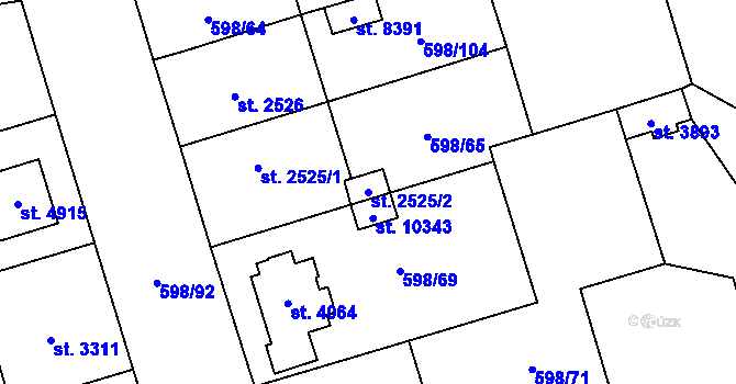 Parcela st. 2525/2 v KÚ Pardubice, Katastrální mapa