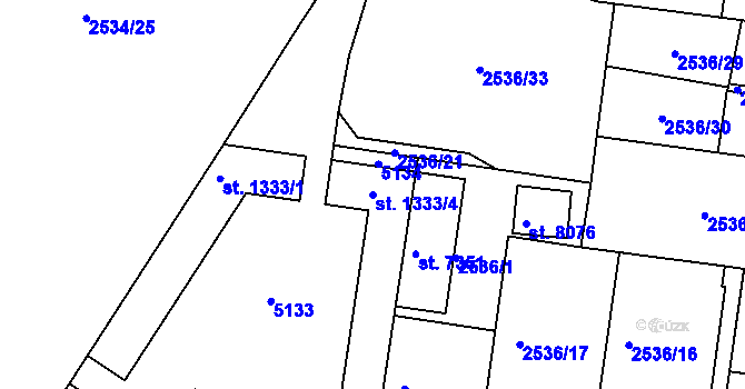 Parcela st. 1333/4 v KÚ Pardubice, Katastrální mapa