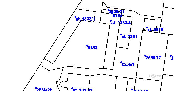 Parcela st. 5133 v KÚ Pardubice, Katastrální mapa