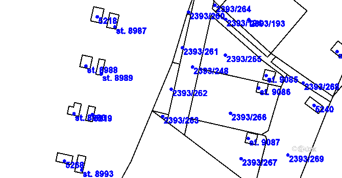 Parcela st. 2393/262 v KÚ Pardubice, Katastrální mapa