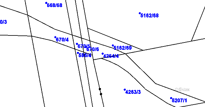 Parcela st. 4264/4 v KÚ Pardubice, Katastrální mapa