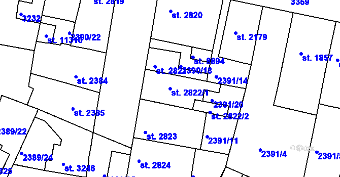Parcela st. 2822/1 v KÚ Pardubice, Katastrální mapa