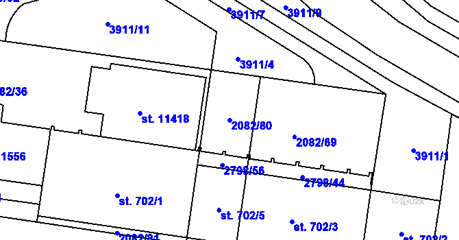Parcela st. 2082/80 v KÚ Pardubice, Katastrální mapa