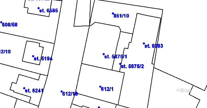 Parcela st. 5875/1 v KÚ Pardubice, Katastrální mapa