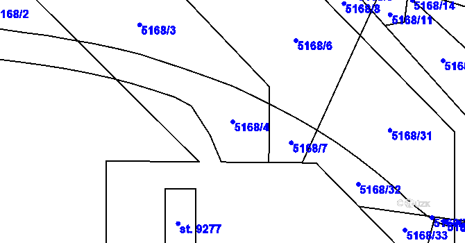 Parcela st. 5168/4 v KÚ Pardubice, Katastrální mapa