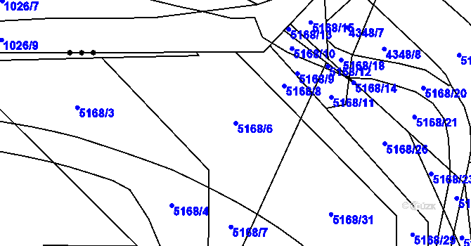 Parcela st. 5168/6 v KÚ Pardubice, Katastrální mapa