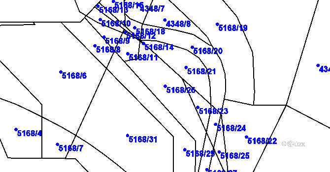 Parcela st. 5168/26 v KÚ Pardubice, Katastrální mapa