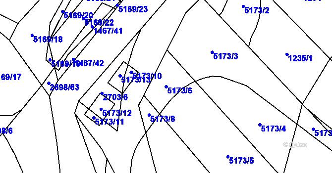 Parcela st. 5173/6 v KÚ Pardubice, Katastrální mapa