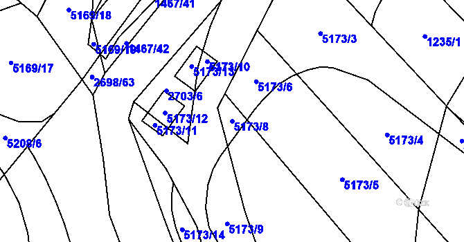 Parcela st. 5173/8 v KÚ Pardubice, Katastrální mapa