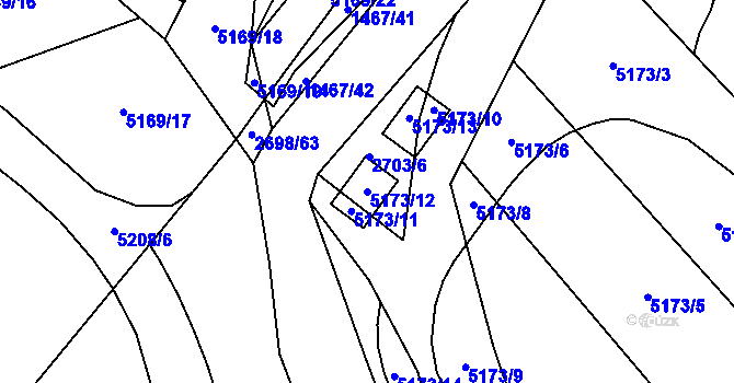 Parcela st. 5173/12 v KÚ Pardubice, Katastrální mapa