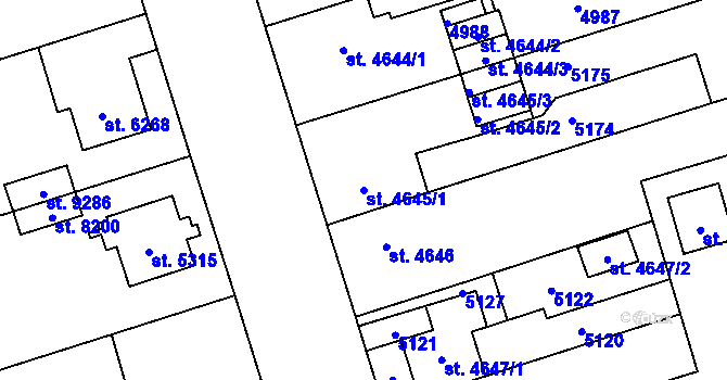 Parcela st. 4645/1 v KÚ Pardubice, Katastrální mapa