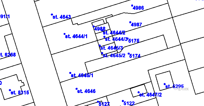 Parcela st. 4645/2 v KÚ Pardubice, Katastrální mapa