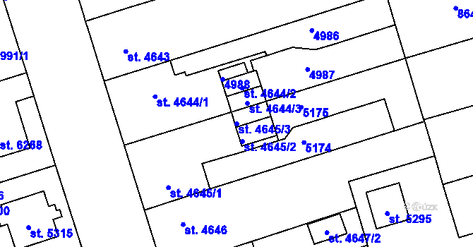 Parcela st. 4645/3 v KÚ Pardubice, Katastrální mapa
