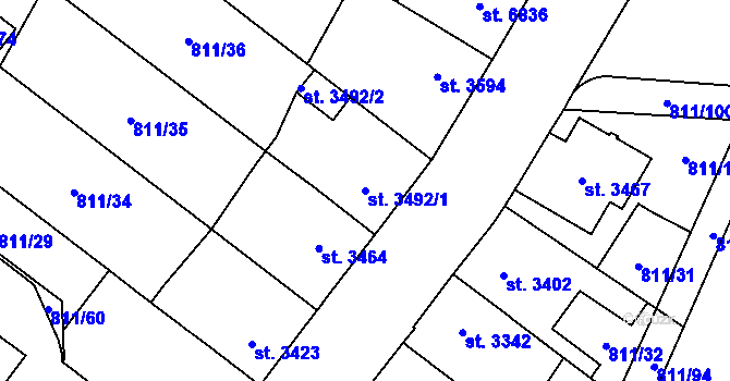 Parcela st. 3492/1 v KÚ Pardubice, Katastrální mapa