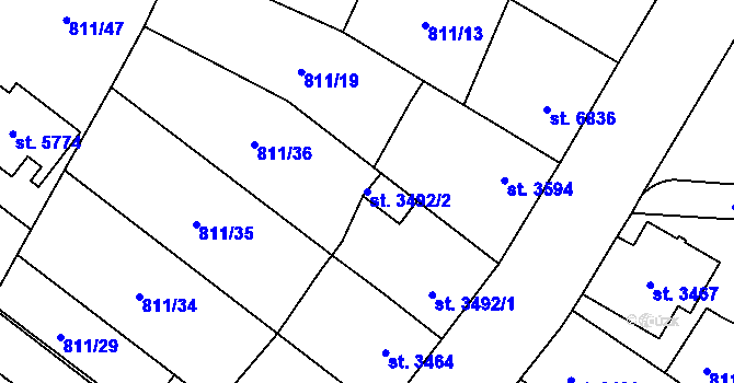 Parcela st. 3492/2 v KÚ Pardubice, Katastrální mapa