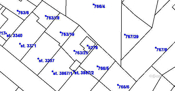 Parcela st. 5278 v KÚ Pardubice, Katastrální mapa