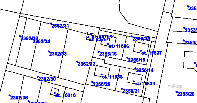 Parcela st. 2356/18 v KÚ Pardubice, Katastrální mapa