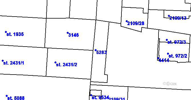 Parcela st. 5283 v KÚ Pardubice, Katastrální mapa