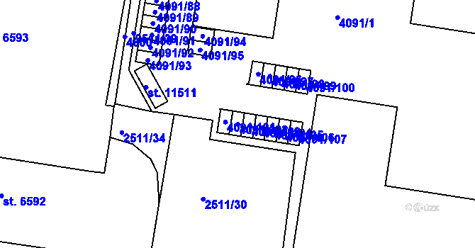 Parcela st. 4091/102 v KÚ Pardubice, Katastrální mapa